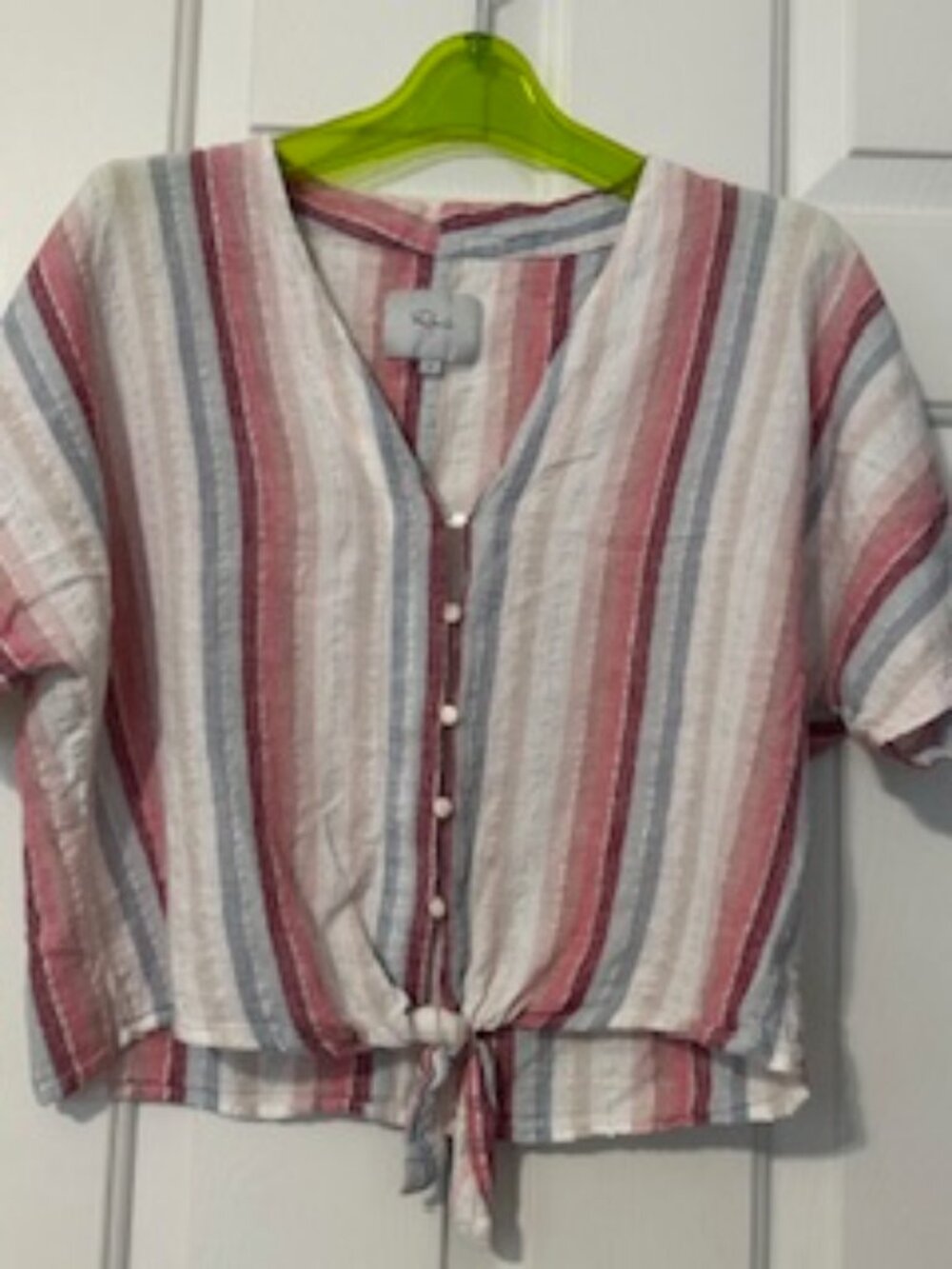 Rails short sleeved, tie front, striped with silver threads Sz S